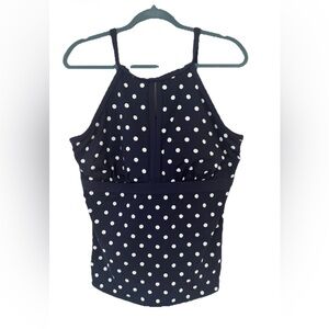 Lands' End Navy and White Polka Dot Halter Bikini Top